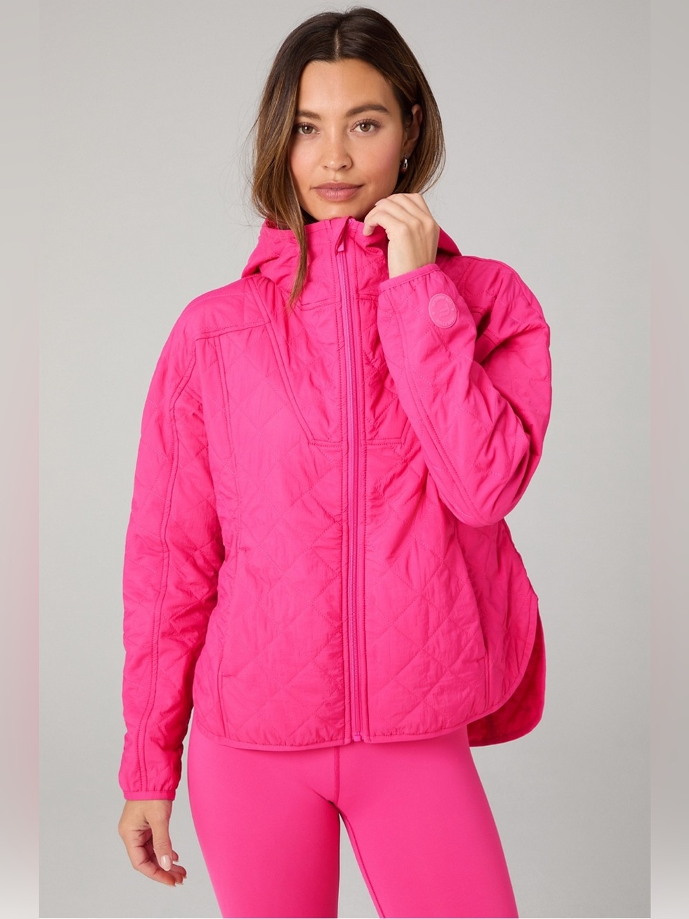 Fabletics Hot Pink Quilted Hooded Puffer Jacket
